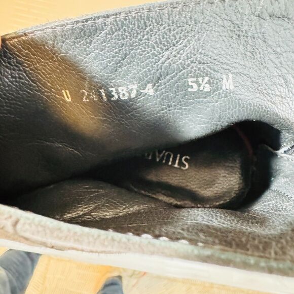 Stuart Weitzman Boots Womens 5.5 Gray Suede Ankle Bootie Block Heel Back Zip - Picture 11 of 12